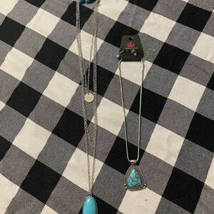 paparazzi Silver-Tone Layered Necklace Sets with Turquoise Blue Pendants
